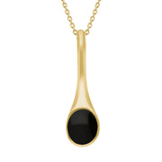 9ct Yellow Gold Whitby Jet Oval Long Drop Necklace. P1207.