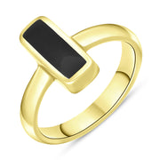 9ct Yellow Gold Whitby Jet Slim Oblong Ring. R405.