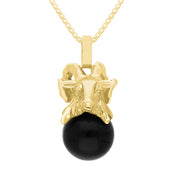 9ct Yellow Gold Whitby Jet Zodiac Aries 10mm Bead Pendant, P3620.