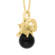 9ct Yellow Gold Whitby Jet Zodiac Aries 10mm Bead Pendant, P3620.