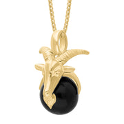 9ct Yellow Gold Whitby Jet Zodiac Capricorn 10mm Bead Pendant, P3623.