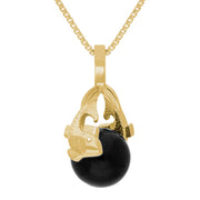 9ct Yellow Gold Whitby Jet Zodiac Pisces 10mm Bead Pendant, P3627.