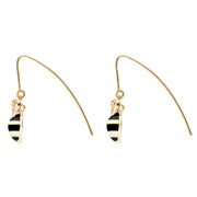 9ct Yellow Gold Amber Whitby Jet Bee Small Hook Earrings