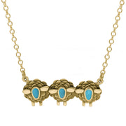 9ct Yellow Gold Turquoise Three Sheep Necklace, N1139.