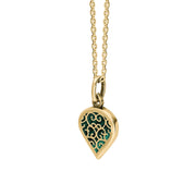 18ct Yellow Gold Malachite Flore Filigree Small Heart Necklace. P3629._2