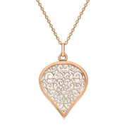 9ct Rose Gold Bauxite Flore Filigree Large Heart Necklace. P3631.