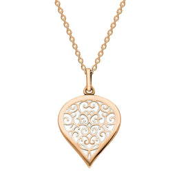 9ct Rose Gold Bauxite Flore Filigree Medium Heart Necklace. P3630.