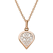 9ct Rose Gold Bauxite Flore Filigree Small Heart Necklace. P3629.