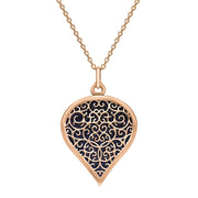 9ct Rose Gold Blue Goldstone Flore Filigree Large Heart Necklace. P3631.