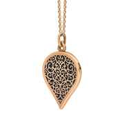 9ct Rose Gold Blue Goldstone Flore Filigree Large Heart Necklace. P3631._2