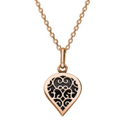 9ct Rose Gold Blue Goldstone Flore Filigree Small Heart Necklace. P3629.