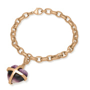 9ct Rose Gold Blue John Large Cross Heart Charm Bracelet, B1211