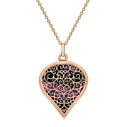 9ct Rose Gold Blue John Flore Filigree Large Heart Necklace. P3631.