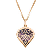 9ct Rose Gold Blue John Flore Filigree Medium Heart Necklace. P3630.