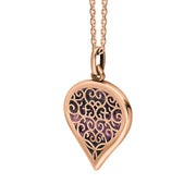 9ct Rose Gold Blue John Flore Filigree Medium Heart Necklace. P3630._2