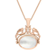9ct Rose Gold Blue John Mother Of Pearl Double Sided Oval Swivel Fob Necklace, P104_4_2.