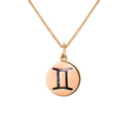 9ct Rose Gold Blue John Zodiac Gemini Round Necklace, P3609.