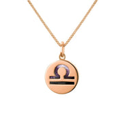 9ct Rose Gold Blue John Zodiac Libra Round Necklace, P3606.