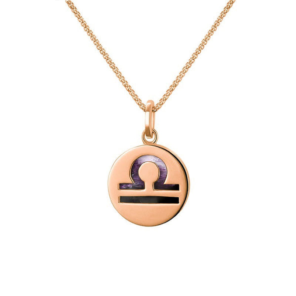 9ct Rose Gold Blue John Zodiac Libra Round Necklace, P3606.