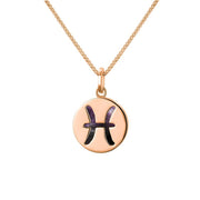 9ct Rose Gold Blue John Zodiac Pisces Round Necklace, P3605.