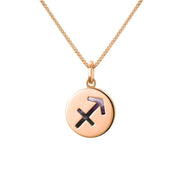 9ct Rose Gold Blue John Zodiac Sagittarius Round Necklace, P3602.