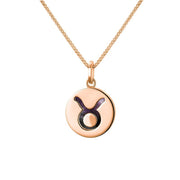 9ct Rose Gold Blue John Zodiac Taurus Round Necklace, P3601.