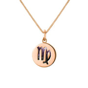 9ct Rose Gold Blue John Zodiac Virgo Round Necklace, P3604.