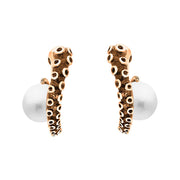 9ct Rose Gold Freshwater Pearl Tentacle Hoop Earrings, E2462.