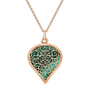 9ct Rose Gold Malachite Flore Filigree Large Heart Necklace. P3631.