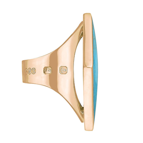 9ct Rose Gold Turquoise Hallmark Large Rhombus Ring