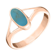 9ct Rose Gold Turquoise Oval Split Shoulder Ring. R114.