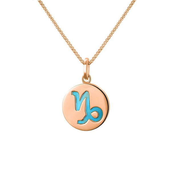 9ct Rose Gold Turquoise Zodiac Capricorn Round Necklace, P3599.