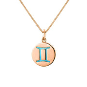 9ct Rose Gold Turquoise Zodiac Gemini Round Necklace, P3609.