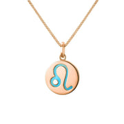 9ct Rose Gold Turquoise Zodiac Leo Round Necklace, P3608.