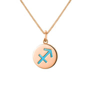 9ct Rose Gold Turquoise Zodiac Sagittarius Round Necklace, P3602.