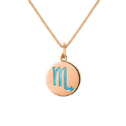 9ct Rose Gold Turquoise Zodiac Scorpio Round Necklace, P3607.