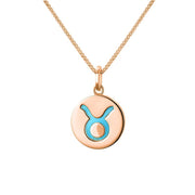 9ct Rose Gold Turquoise Zodiac Taurus Round Necklace, P3601.