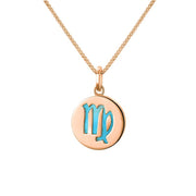 9ct Rose Gold Turquoise Zodiac Virgo Round Necklace, P3604.