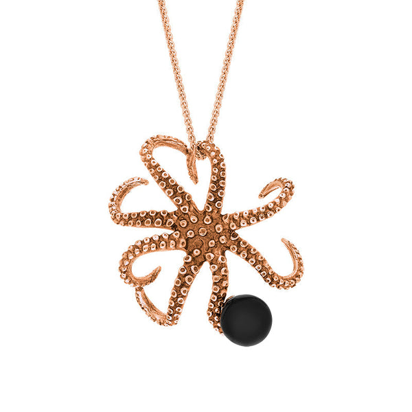 9ct Rose Gold Whitby Jet Bead Octopus Necklace, P3410.