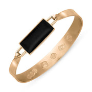 9ct Rose Gold Whitby Jet Hallmark Wide Oblong Bangle, B030_FH