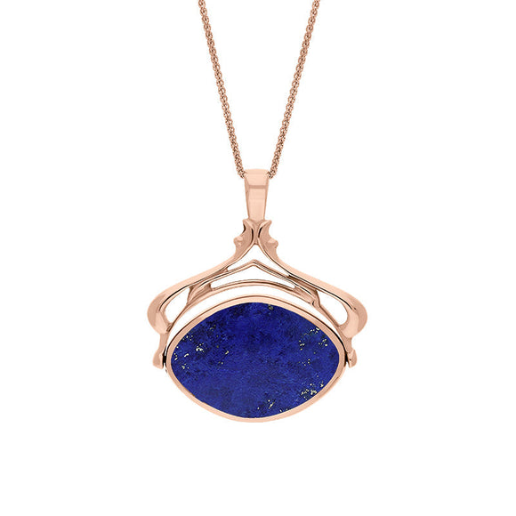 9ct Rose Gold Whitby Jet Lapis Lazuli Marquise Swivel Fob Necklace, P115_10.