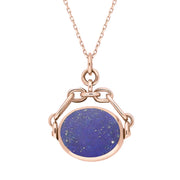 9ct Rose Gold Whitby Jet Lapis Lazuli Double Sided Swivel Fob Necklace, P209.