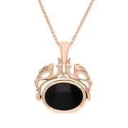 9ct Rose Gold Whitby Jet Mother Of Pearl Double Sided Oval Swivel Fob Necklace, P104_4_2.