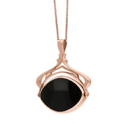 9ct Rose Gold Whitby Jet Mother Of Pearl Marquise Swivel Fob Necklace