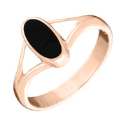 9ct Rose Gold Whitby Jet Oval Split Shoulder Ring. R114.