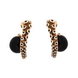 9ct Rose Gold Whitby Jet Tentacle Hoop Earrings, E2462.