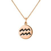 9ct Rose Gold Whitby Jet Zodiac Aquarius Round Necklace, P3598.