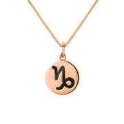 9ct Rose Gold Whitby Jet Zodiac Capricorn Round Necklace, P3599.