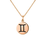 9ct Rose Gold Whitby Jet Zodiac Gemini Round Necklace, P3609.