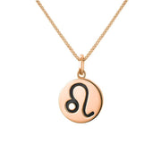 9ct Rose Gold Whitby Jet Zodiac Leo Round Necklace, P3608.